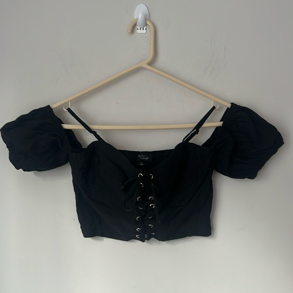 Milk & Honey Women's Ruffle Sleeve Black Blouse Top Size Small goth Bustier 🦋
